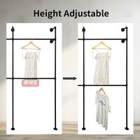 Industrial Pipe Clothing Rack Wall Mount,Double Hanging Rods Heavy Duty Clothes Rack