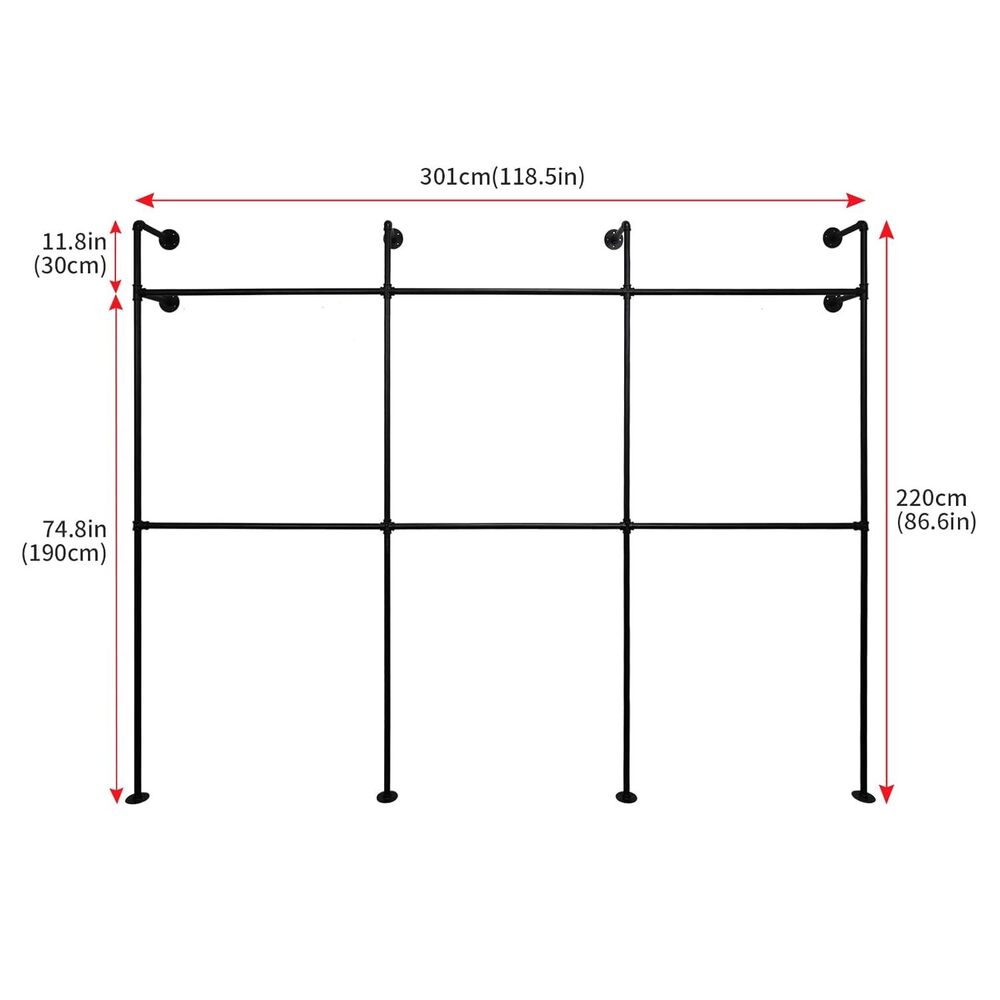 Industrial Pipe Clothing Rack Wall Mount,double Hanging Rods Heavy Duty Clothes Rack
