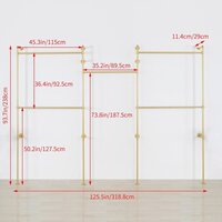 Industrial Pipe Clothing Rack Wall Mounted 5 Hanging Rods Garment Bar