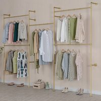 Industrial Pipe Clothing Rack Wall Mounted 5 Hanging Rods Garment Bar