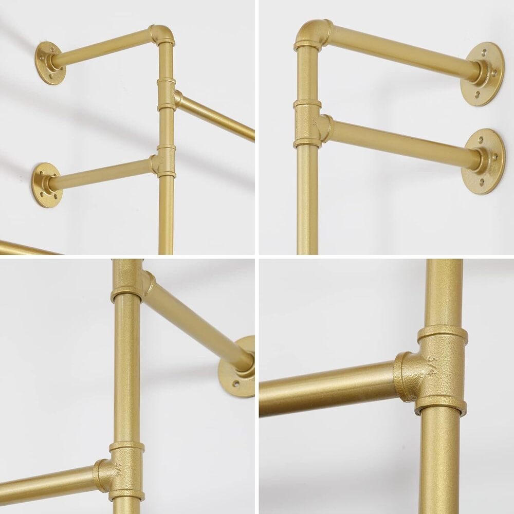 Industrial Pipe Clothing Rack Wall Mounted 5 Hanging Rods Garment Bar