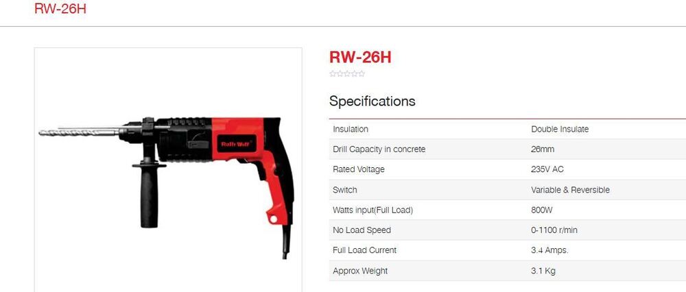 Ralli Wolf 26mm Professional Rotary Hammer (Rw-26h)