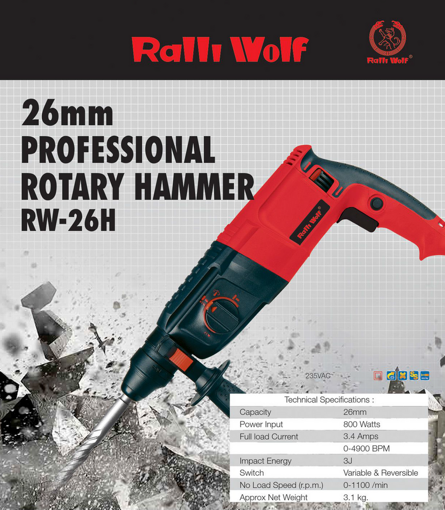 Ralli Wolf 26mm PROFESSIONAL ROTARY HAMMER (RW-26H)