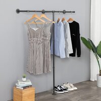 Industrial Pipe Clothes Rack, Heavy Duty Wall Mounted Black Iron Garment Bar