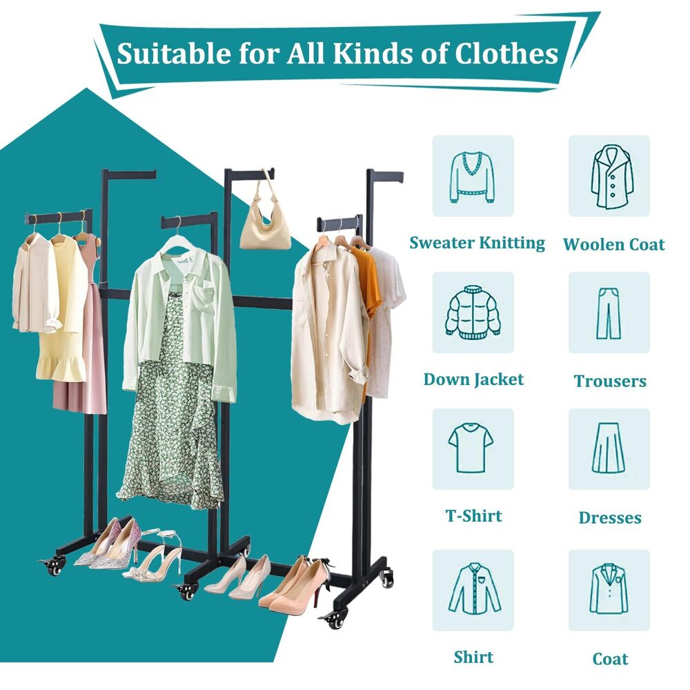 6 Way Clothing Rack Floor Standing Metal Garment Rack