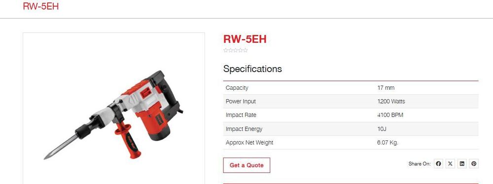 Ralli Wolf 5kg Demolitiom Hammer (Rw-5eh) - Application: Industrial