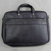 Black Leather Zipper Laptop Bag - Design: Plain