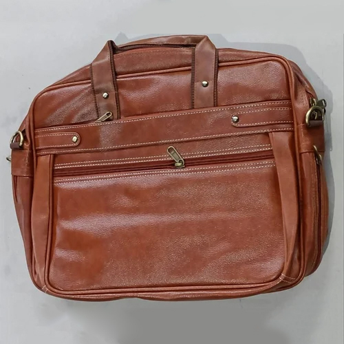 Brown Plain Leather Laptop Bag