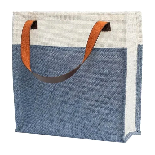 Two Colour Light And White Jute Carry Bag - Color: Multicolor