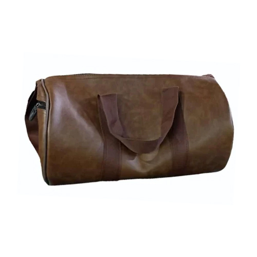 Brown Leather Gym Duffle Bag - Design: Plain