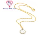 Natural Carving Clear Quartz Gemstone With 18K Gold Plated Oval Shape Handmade Pendant