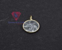 Natural Carving Clear Quartz Gemstone With 18K Gold Plated Oval Shape Handmade Pendant