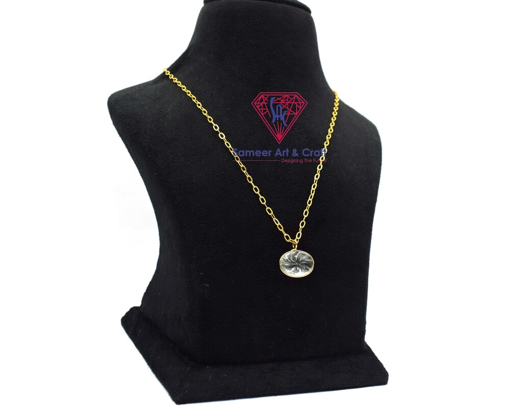 Natural Carving Clear Quartz Gemstone With 18k Gold Plated Oval Shape Handmade Pendant