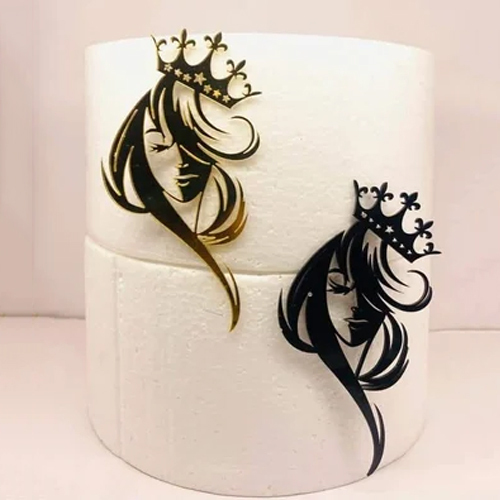 Front Side Face Acrylic Doll Cake Topper - Color: Golden