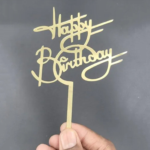 Golden Happy Birthday Cake Topper