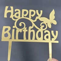 5inch Happy Birthday Cake Topper - High-quality Acrylic, 5-inch Size, Polished Golden Finish | Customised Shape, Reusable For Eco-friendly Celebrations