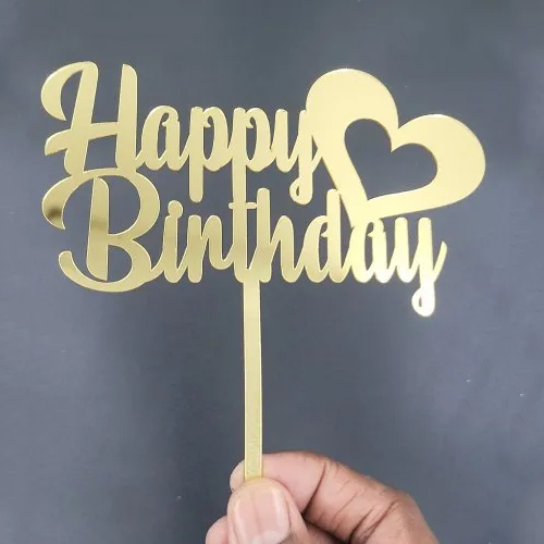 1mm Golden Acrylic Happy Birthday Cake Topper