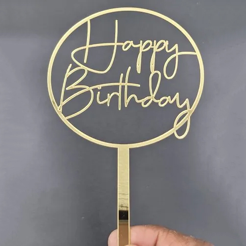 5Inch Golden Acrylic Happy Birthday Cake Topper - Finish: Polished