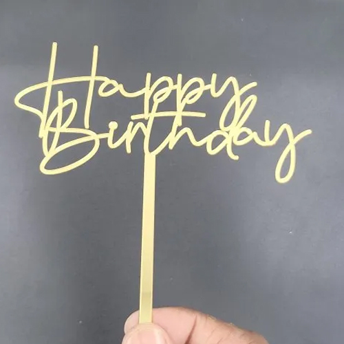 1Mm Happy Birthday Cake Topper - Color: Golden