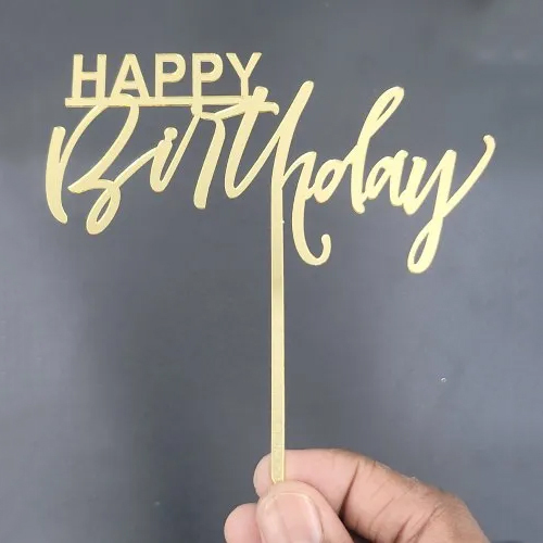 1Mm Acrylic Golden Birthday Cake Topper - Packaging Type: Packet