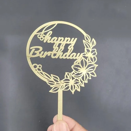 3mm Golden Acrylic Happy Birthday Cake Topper