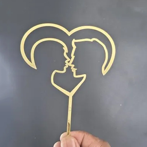 Heart Shape Acrylic Cake Topper - Color: Golden