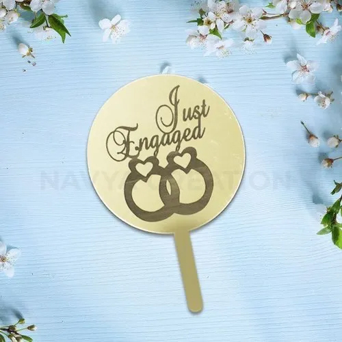 Stick Coin Happy Engaged Cake Topper - Color: Golden