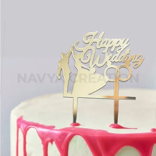 Acrylic Wedding Cake Topper - Color: Golden