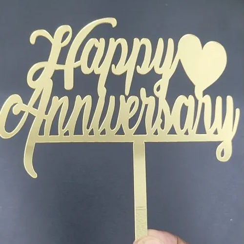 5 Inch 1Mm Happy Anniversary Cake Topper - Color: Golden