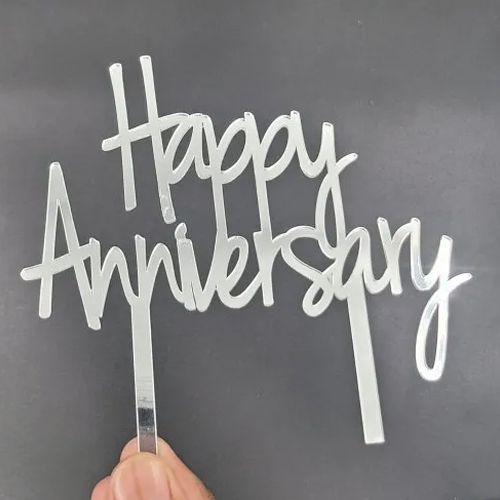 5 Inch 2mm Silver Happy Anniversary Cake Topper