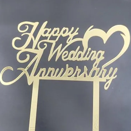 Golden Happy Wedding Anniversary Cake Topper