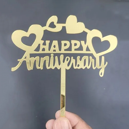 5 Inch 1Mm Happy Anniversary Cake Topper - Color: Golden