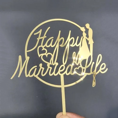 5 Inch 1mm Happy Married Life Cake Topper