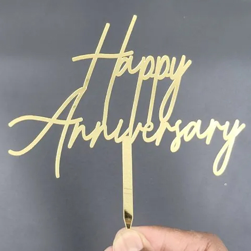 5 Inch 1Mm Happy Anniversary Cake Topper - Color: Golden