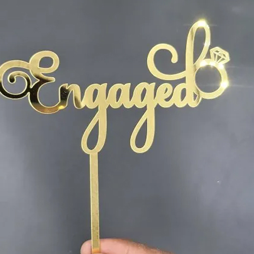 Golden Engaged Cake Topper