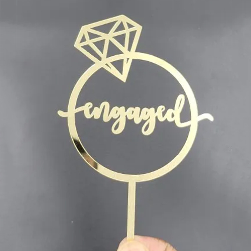 2 Mm Golden Engaged Cake Topper - Finish: Polished