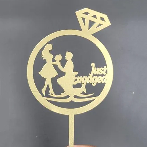 5Inch Just Engaged Cake Topper - Color: Golden