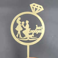 5inch Just Engaged Cake Topper - Acrylic Material, 5 Inches Size, Polished Golden Finish, Available In Different Shapes, Perfect For Engagement Celebrations