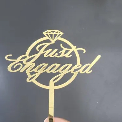 5Inch Acrylic Golden Just Engaged Cake Topper - Finish: Polished