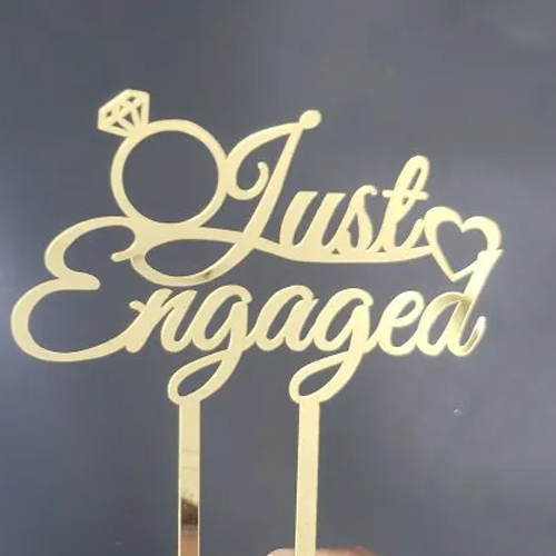 5inch Golden Acrylic Just Engaged Cake Topper