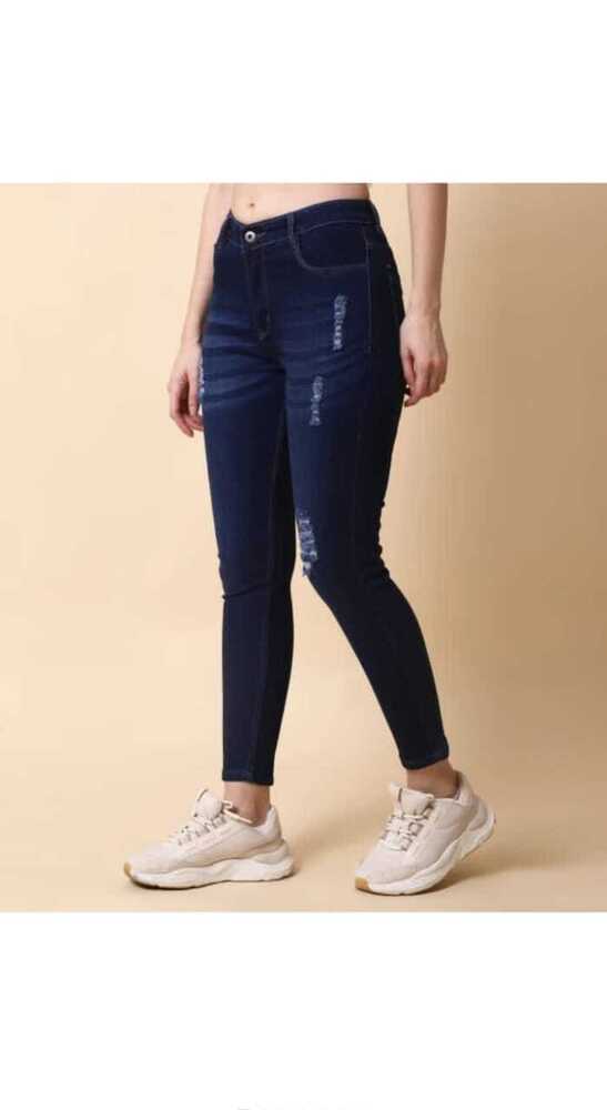 Womens Skinny Jeans - Cotton Knit, High Mid Rise Regular Length, Stretchable, Ankle Length Zip Fly | Available In Blue, Black, Blue Black Sizes 26-36