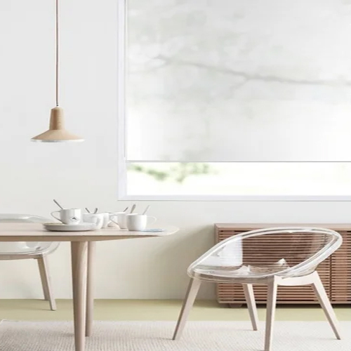 Sunscreen Roller Blinds - Polyester Material, 121.9 cm Width, White Color | Vertical Pattern, Minimalist Style, Manual or Remote Operation