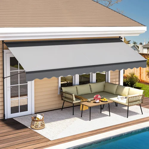 Window Retractable Awning - Color: Gray