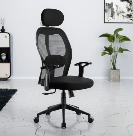 Executive Office Chair - Black Fabric With Polished Finish | Stackable, Modern Appearance, Easy To Clean, Fixed Armrests