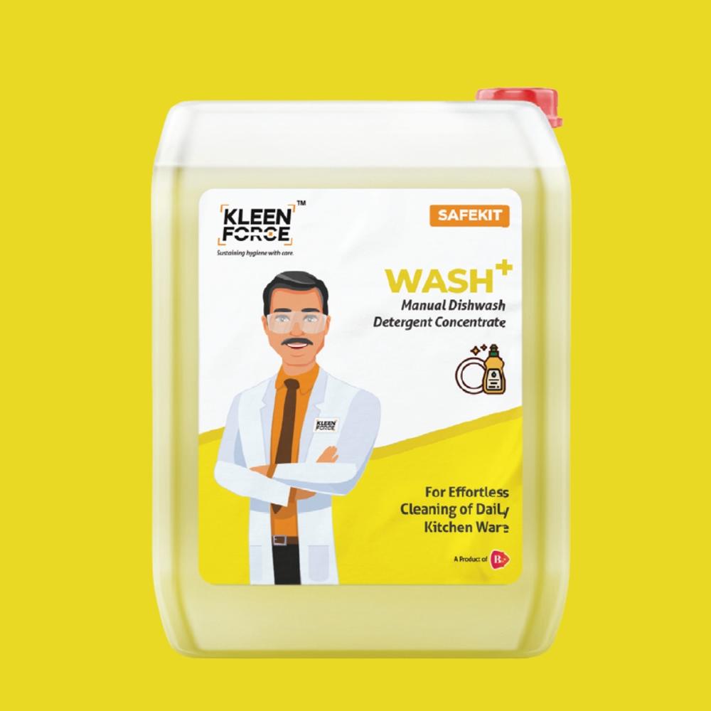 Kleen Force Safekit Wash+ Manual Dishwash Detergent Concentrate - Ph Level: 7.5~ 8.5