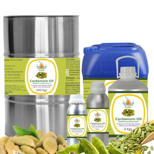 Cardamom Oil - 1 kg Liquid Extract | Natural Odor, 95-100% Purity, Ideal for Cosmetics, 36 Months Shelf Life, Store in Dry & Cool Place