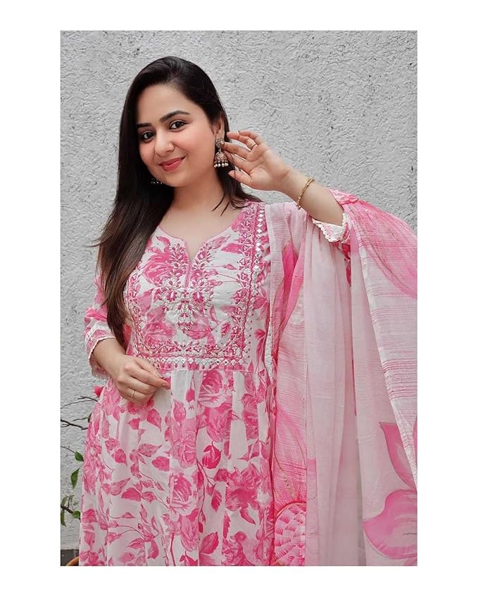 Hawkthestock Women Viscose Rayon Kurta Pant Dupatta Set