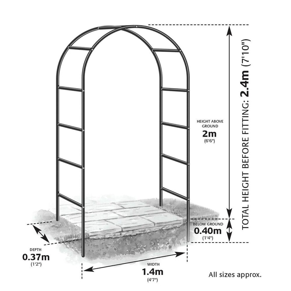 Garden Arch - Metal, 7ft Height X 4ft Width X 1ft Depth, Black | Supports Climbing Plants, Enhances Garden Aesthetics, Ideal For Vines