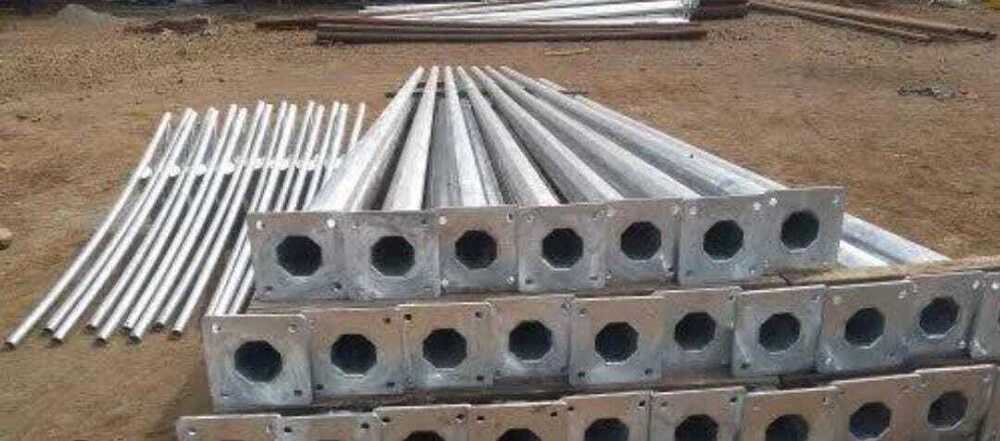 Octagonal Pole - Steel, 6-12m Height Range, 200x200mm Base Dimensions | Galvanized Finish, Ideal For Street Lighting, Power Transmission, And Signage Support