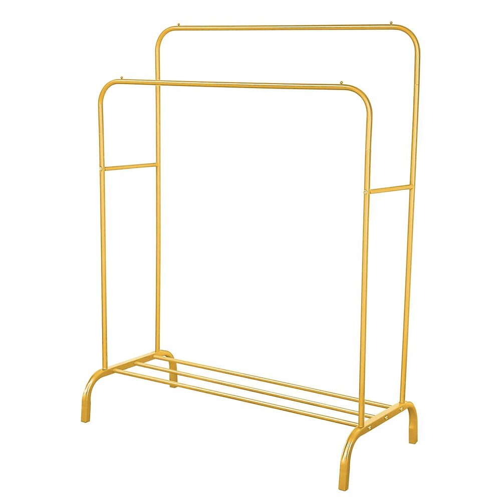 Durable Double Garment Rack: Multipurpose Metal Cloth Stand with 1 Bottom Shelf